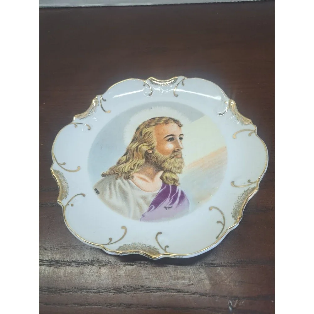 1942 SP Company Jesus Decorative Plate With 18k Gold Teim Made In Japan